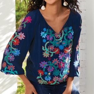 Soft Surroundings Multicolor Embroidered Blouse